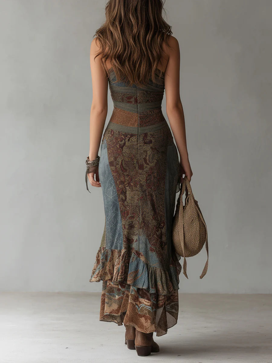 Elena ∙ Long One-Shoulder Dress with Ethnic Print