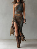 Elena ∙ Long One-Shoulder Dress with Ethnic Print
