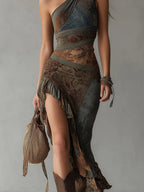 Elena ∙ Long One-Shoulder Dress with Ethnic Print