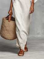Minimalist Linen Maxi Dress for Women with Off-Shoulder and Batwing Sleeves