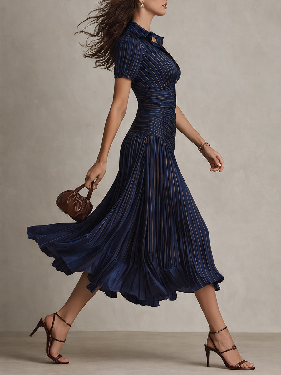 Adriana ∙ Satin Midi Dress with Retro Stripes