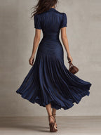 Adriana ∙ Satin Midi Dress with Retro Stripes