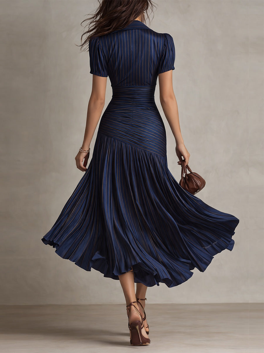 Adriana ∙ Satin Midi Dress with Retro Stripes
