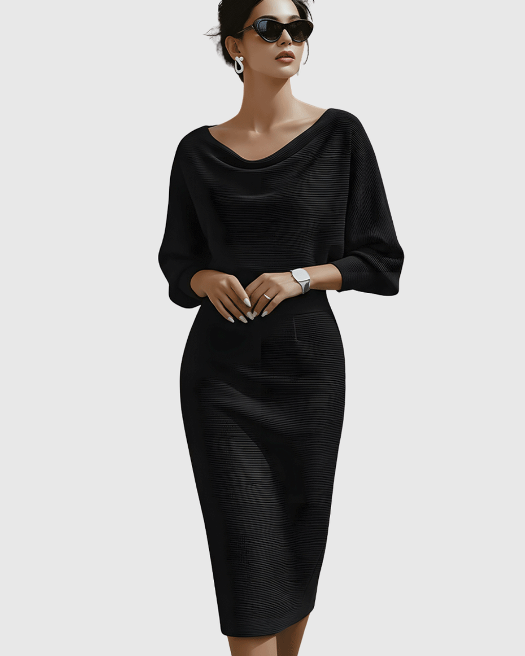 ISMERIA | Midi Dress with Batwing Sleeves