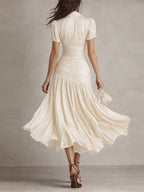 Adriana ∙ Satin Midi Dress with Retro Stripes