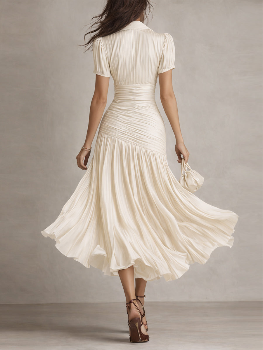 Adriana ∙ Satin Midi Dress with Retro Stripes