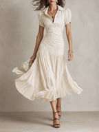 Adriana ∙ Satin Midi Dress with Retro Stripes