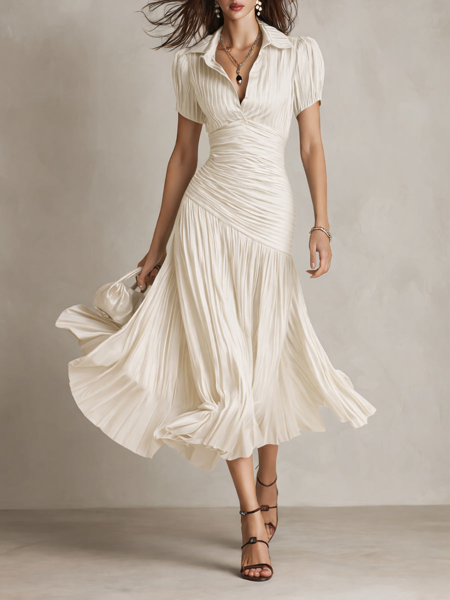 Adriana ∙ Satin Midi Dress with Retro Stripes
