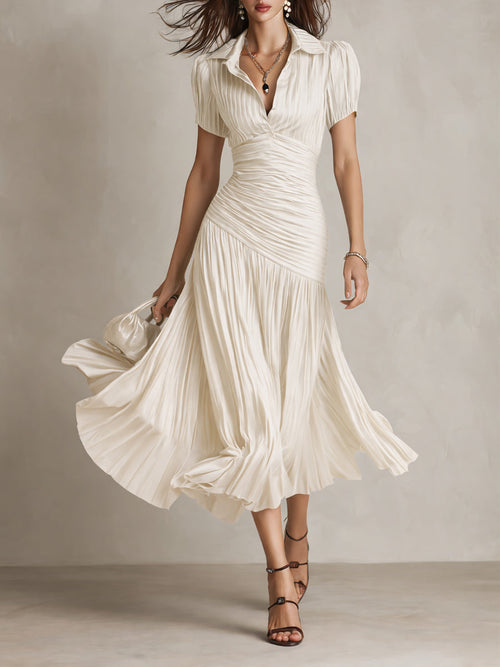Adriana ∙ Satin Midi Dress with Retro Stripes