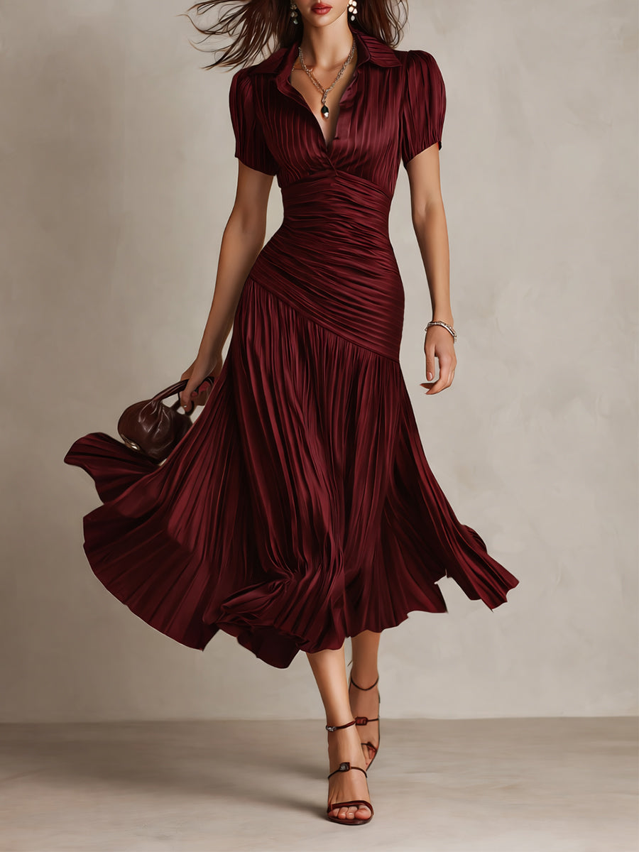 Adriana ∙ Satin Midi Dress with Retro Stripes