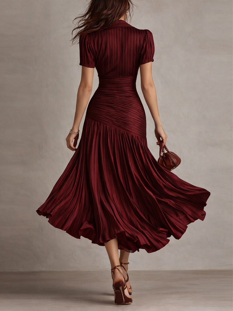 Adriana ∙ Satin Midi Dress with Retro Stripes