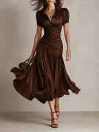 Adriana ∙ Satin Midi Dress with Retro Stripes
