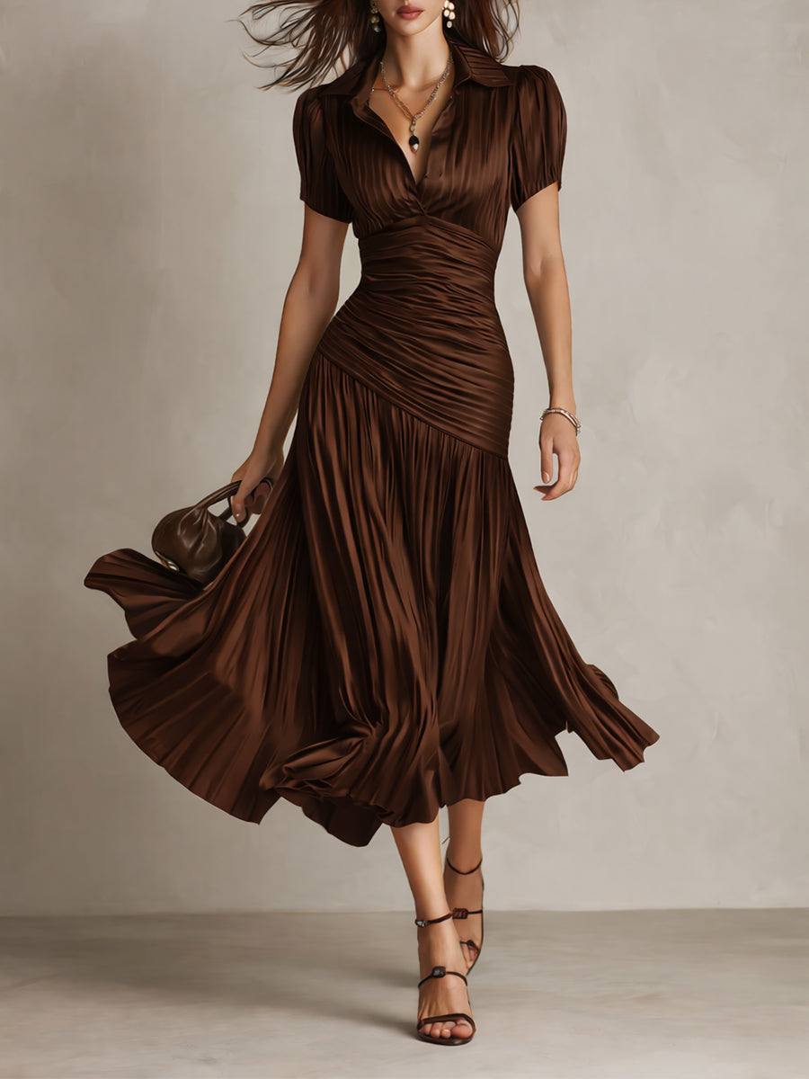 Adriana ∙ Satin Midi Dress with Retro Stripes