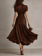 Adriana ∙ Satin Midi Dress with Retro Stripes