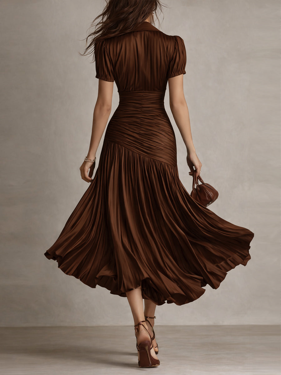 Adriana ∙ Satin Midi Dress with Retro Stripes