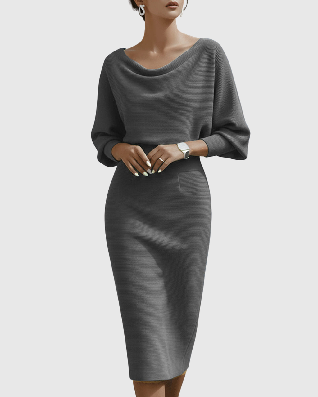 ISMERIA | Midi Dress with Batwing Sleeves