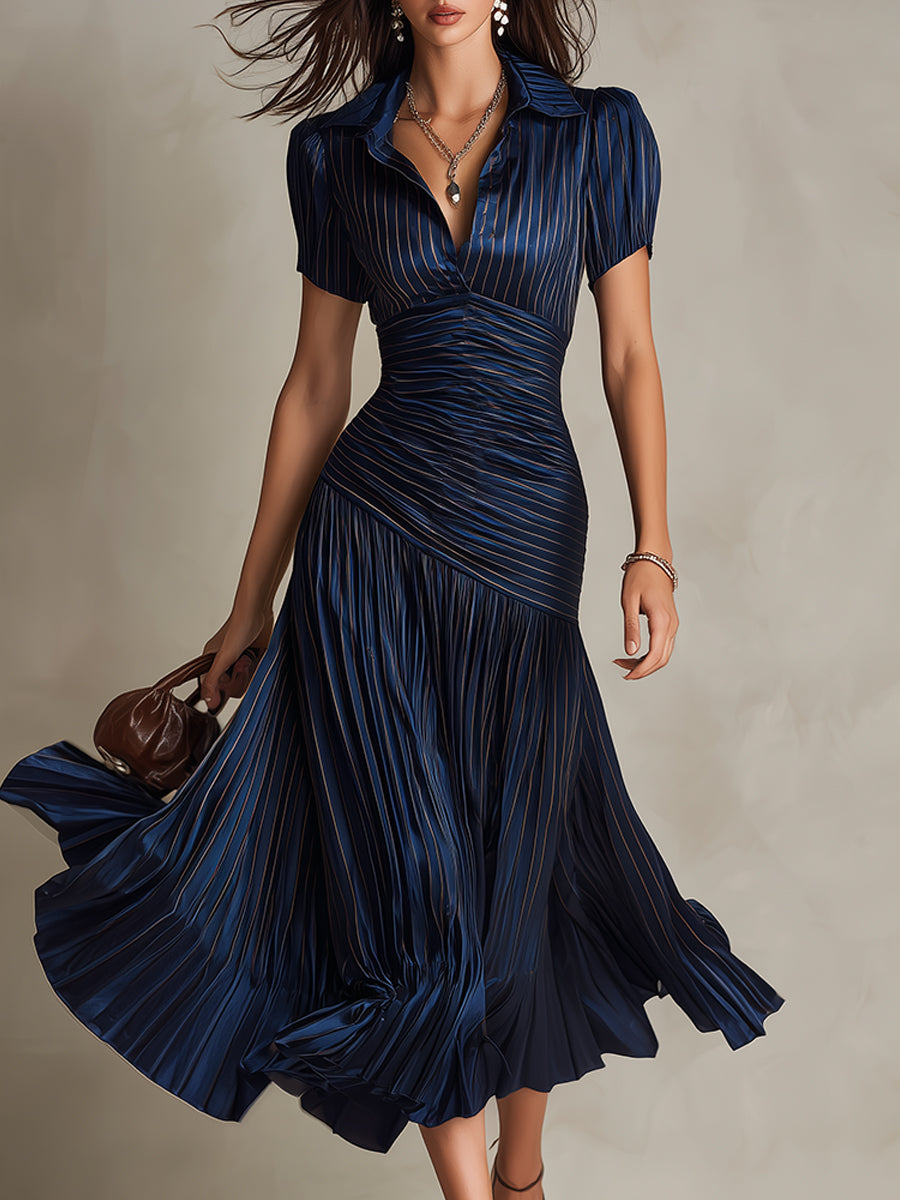 Adriana ∙ Satin Midi Dress with Retro Stripes