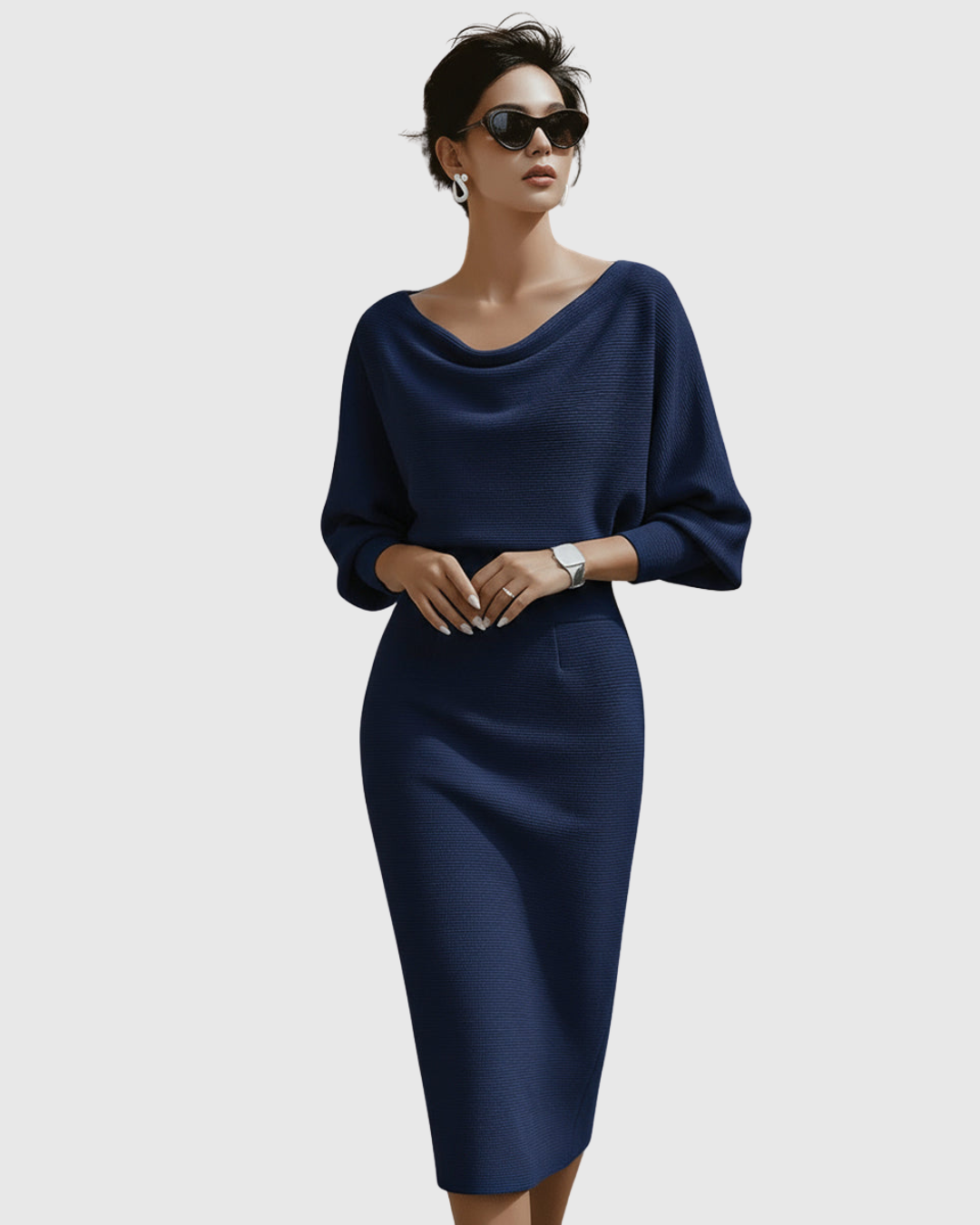 ISMERIA | Midi Dress with Batwing Sleeves