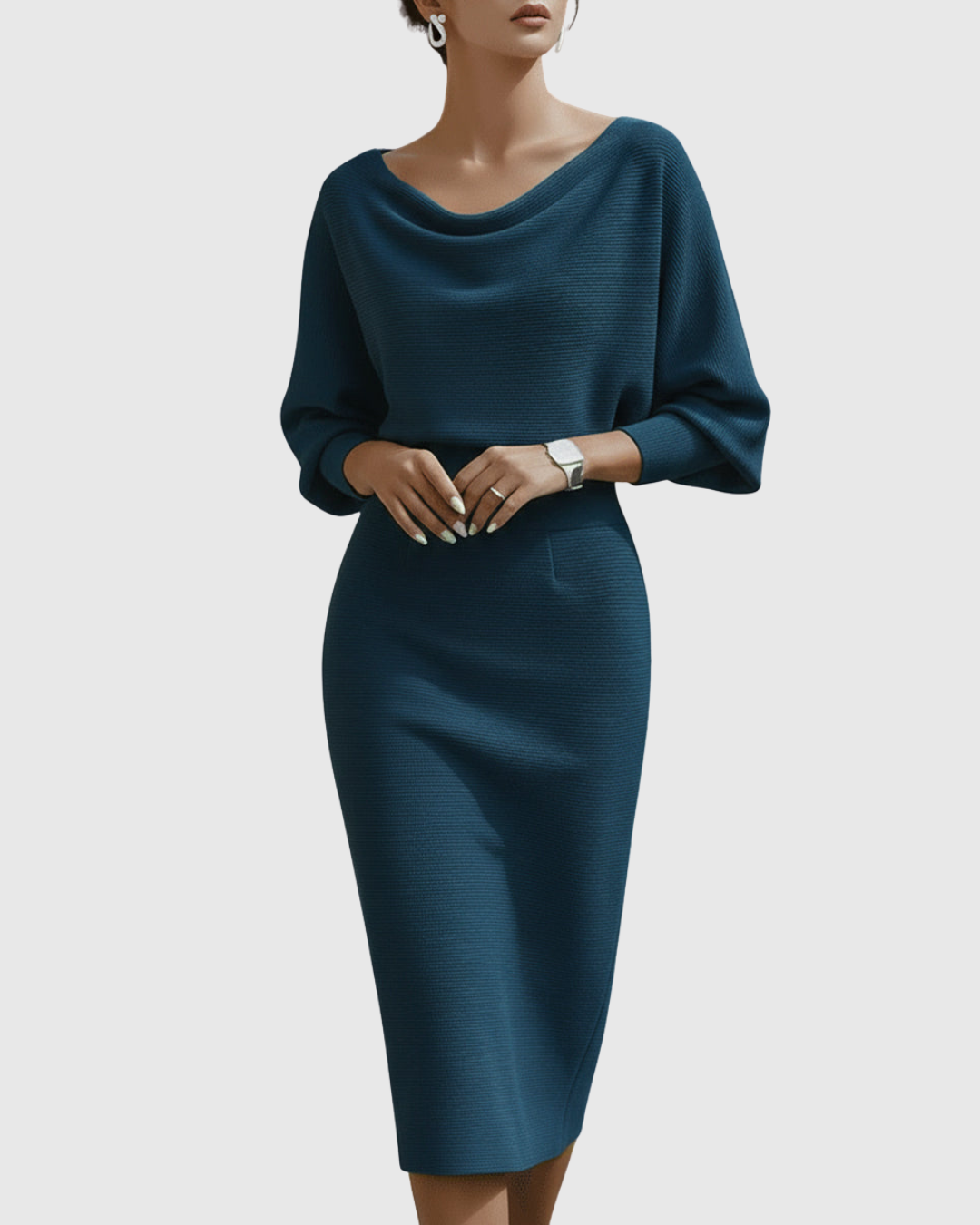 ISMERIA | Midi Dress with Batwing Sleeves