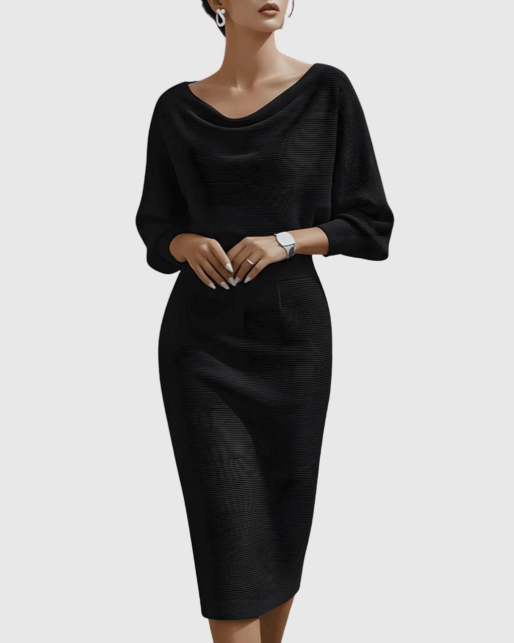 ISMERIA | Midi Dress with Batwing Sleeves