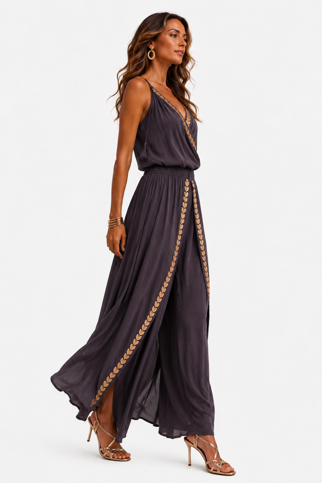 Donatila | Unique Jumpsuit with Gold Details and Leg Slit
