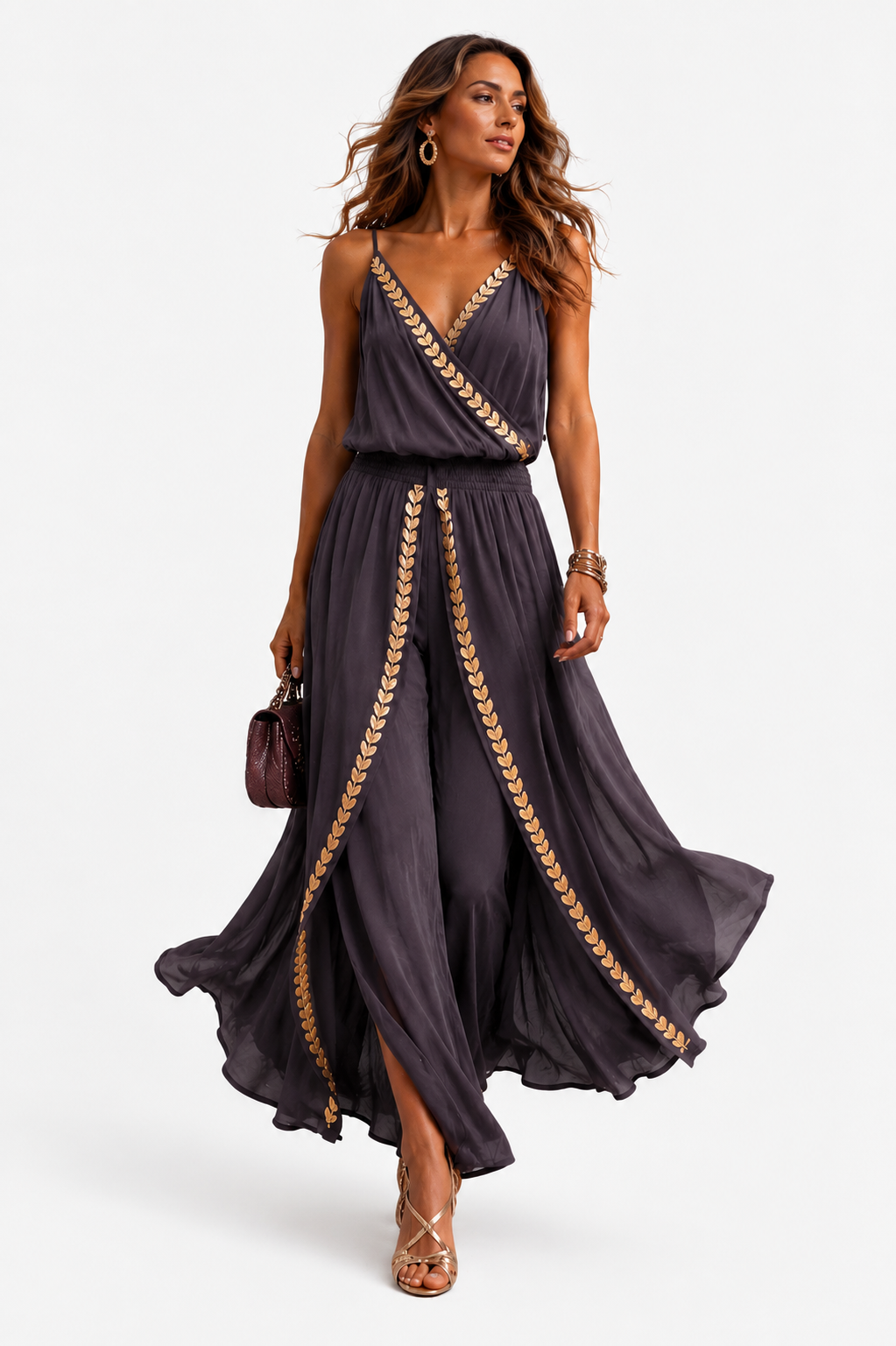 Donatila | Unique Jumpsuit with Gold Details and Leg Slit