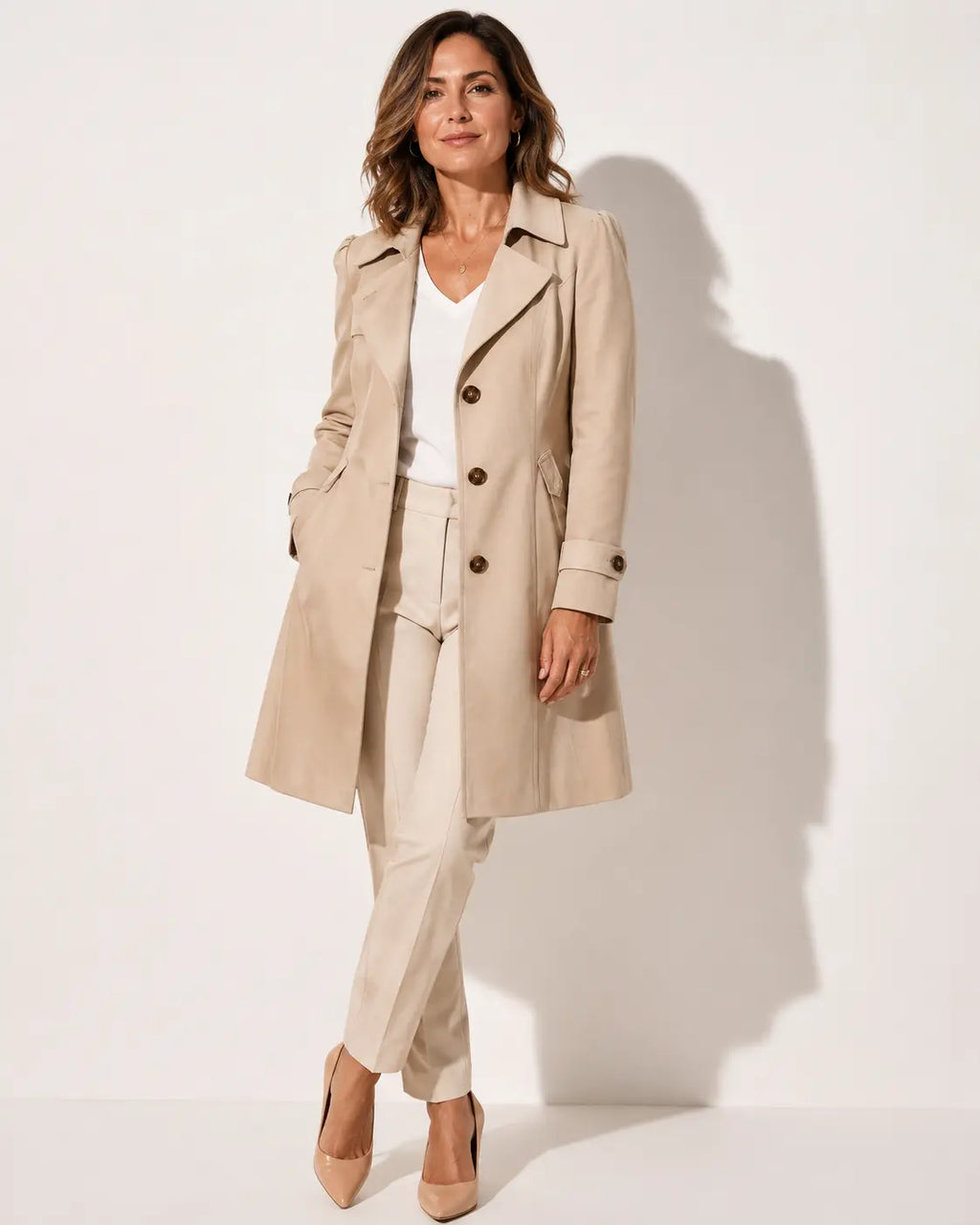 Elegant Vintage Button Coat - Beige