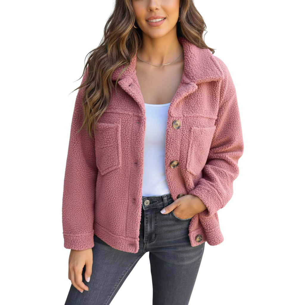 Soft Fleece Button Jacket - Black
