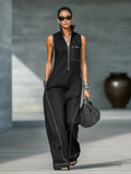 Women's Minimalist Sleeveless Jumpsuit with White Trim