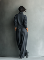 Women's Turtleneck and Wide-Leg Trousers in Dark Brown Knit