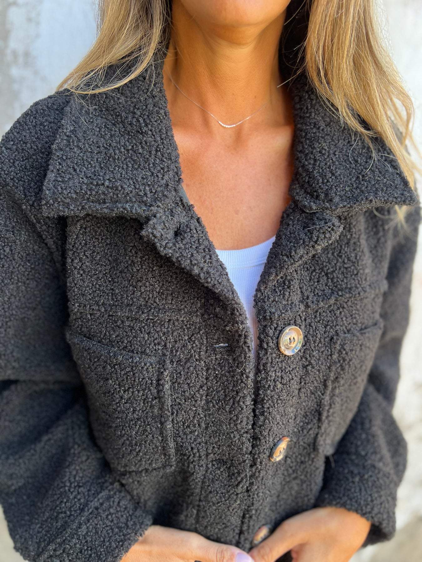 Soft Fleece Button Jacket - Black