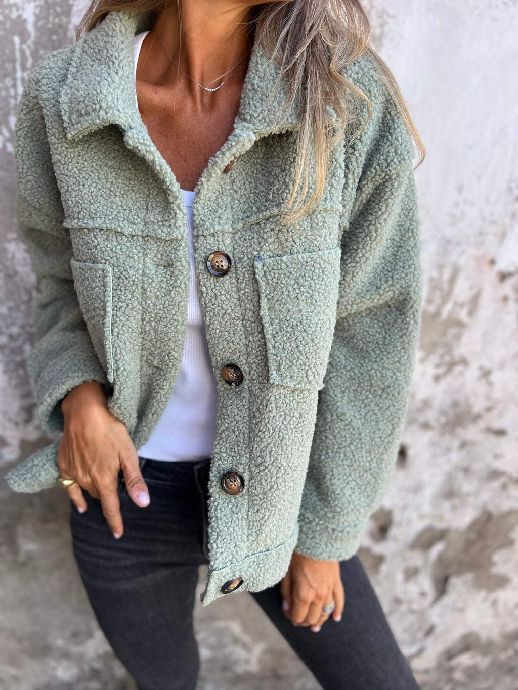 Soft Fleece Button Jacket - Pink
