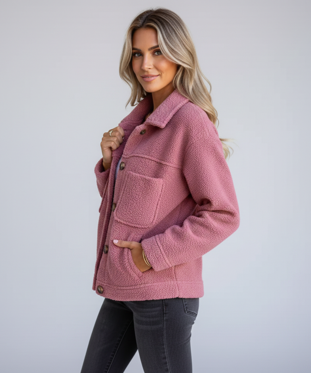 Soft Fleece Button Jacket - Black