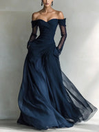 Eleonora • Long Off-Shoulder Dress with Mesh Inserts