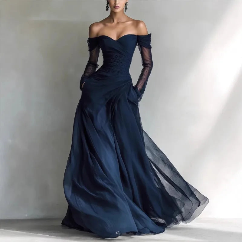 Eleonora • Long Off-Shoulder Dress with Mesh Inserts