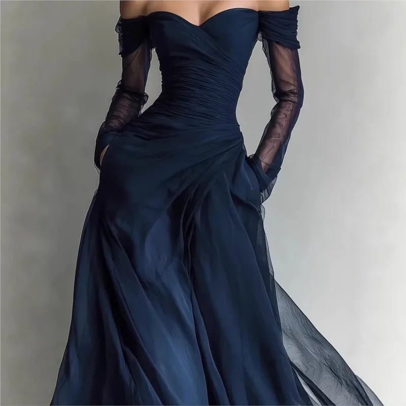 Eleonora • Long Off-Shoulder Dress with Mesh Inserts