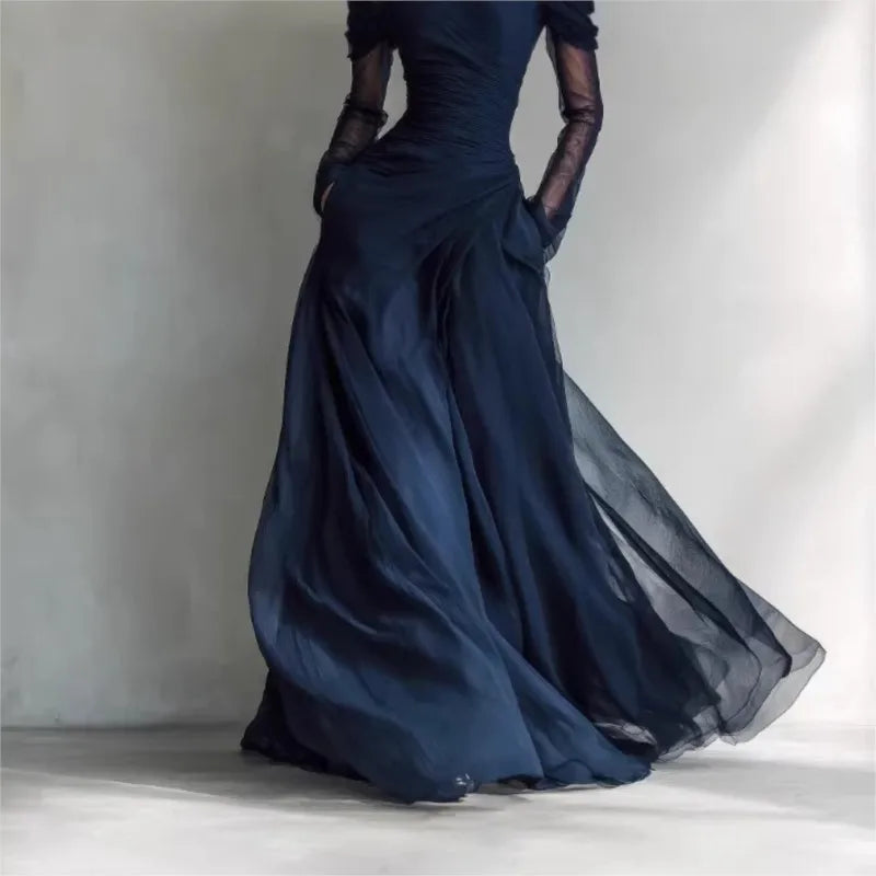 Eleonora • Long Off-Shoulder Dress with Mesh Inserts