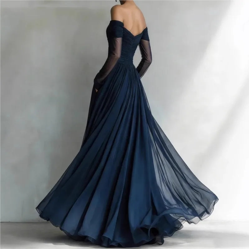 Eleonora • Long Off-Shoulder Dress with Mesh Inserts