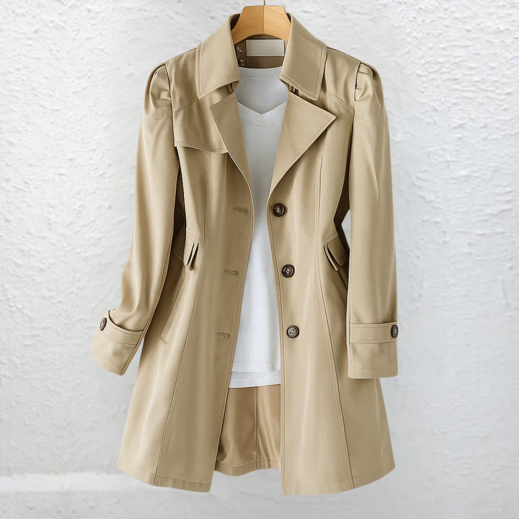 Elegant Vintage Button Coat - Beige