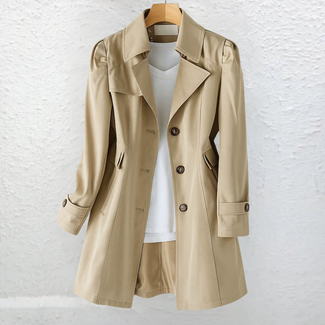 Elegant Vintage Button Coat - Beige