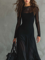 Neroa • Loose-Cut Maxi Dress in Black Tulle