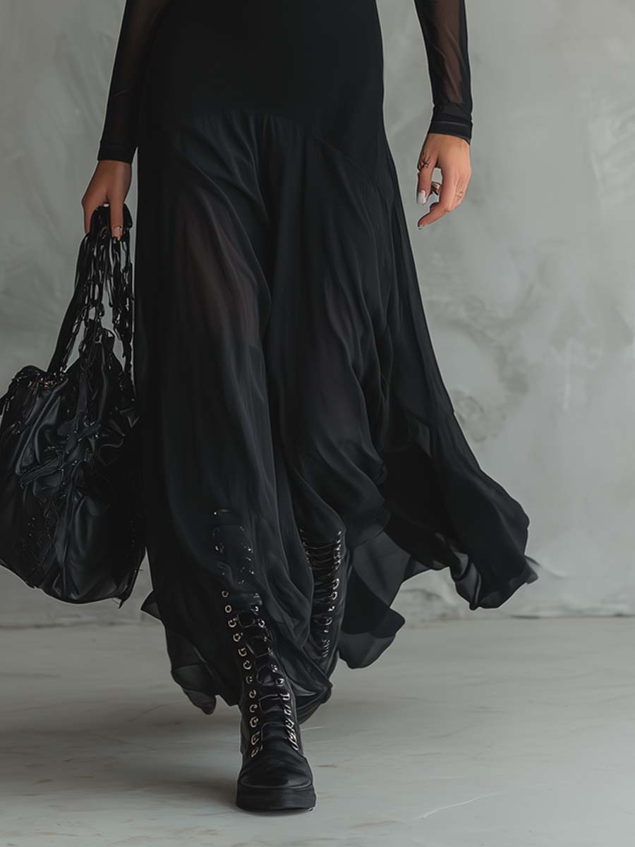 Neroa • Loose-Cut Maxi Dress in Black Tulle