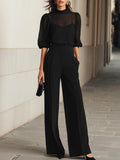 Valentina • Black Three-Piece Set with Sheer Camisole Top and Wide-Leg Trousers