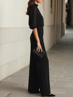 Valentina • Black Three-Piece Set with Sheer Camisole Top and Wide-Leg Trousers