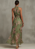 Serena ∙ Long Green Floral Chiffon Dress