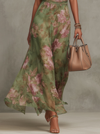 Serena ∙ Long Green Floral Chiffon Dress