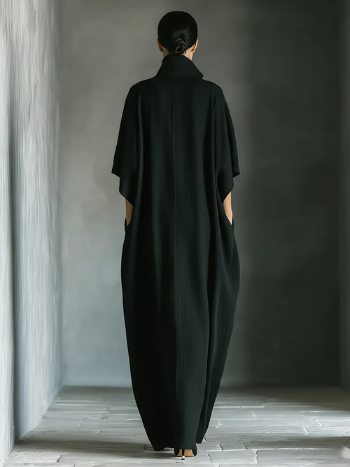 Alessandra • Minimalist Black Oversized Long Dress with Kimono Sleeves