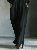 Alessandra • Minimalist Black Oversized Long Dress with Kimono Sleeves