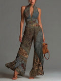 Alba | Ethnic-Print Jumpsuit with V-Neckline and Wide-Leg Fit