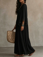 Adelaida | Long Dress with V-Neckline and Batwing Sleeves